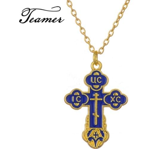 Teamer Trendy Religious Slavic Pendant Talisman Russian Orthodox Eastern Church Cross Pendant Necklace High Quality Jewelry