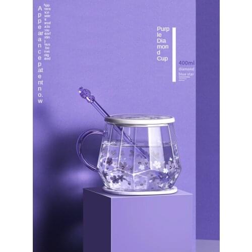 Blue star flower heat-resistant glass water cup female fresh cute girl purple office coffee cup ins wind tea cup water bottles