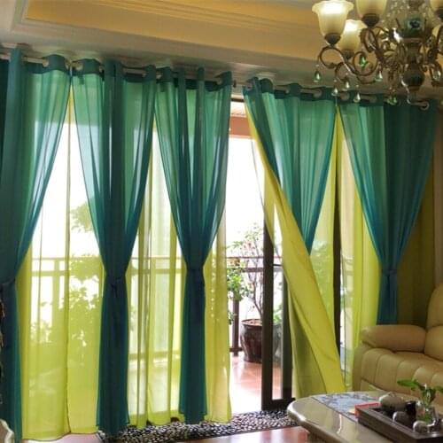 Southeast Asian Pastoral Style Double-layer Two Color Solid Tulle Drape Balcony Gauze Partition Curtains For Living Room MY239#3