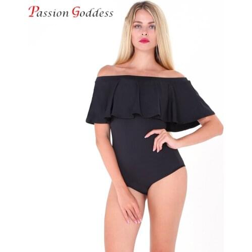 2020 Summer Women Sexy short Bodysuits Slash Neck Off the Shoulder Casual Ruffles Black Bodycon Rompers Womens Jumpsuit Swimsuit