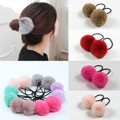2Pcs Hair Tie Cute Little Girls' Fur Pom Pom Elastic Pompom Hair Tie Hair Accessories Hair Band Elastic Ropes 10Pcs Small Pom