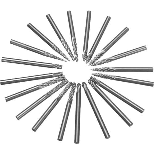 20pcs Tungsten Carbide Rotary Burr 3mm Shank Single Double Cut Solid Groove Rotary Burr Set For Metal Deburring Polishing