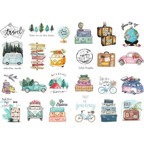 24Pc Tree Bus Plants Travel Stickers Junk Journal Diary Planner Stickers Scrapbooking Decorative Vintage Sticker DIY Craft Photo