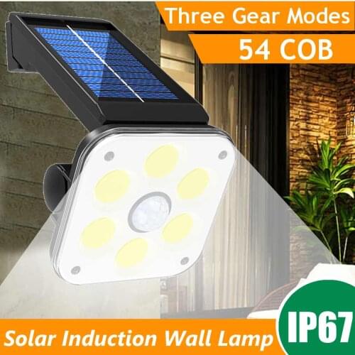3 Modes 54 COB Solar Powered Wall Light Flood Light Spotlight Outdoor Garden Light Control + Motion Sensor Street Lamp Security