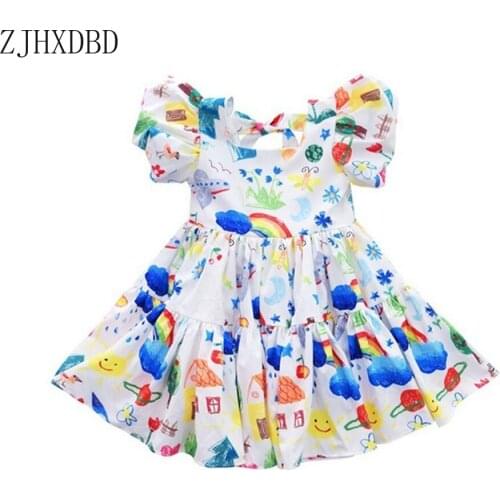 White Print Baby Girls Childrens Cute Graffiti Dress 2020 Girls Summer New Halter Backless Dress 3-8 Years Old Toddler Clothing