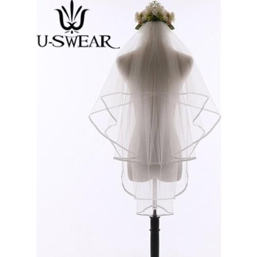 Hot Sale Women Wedding Veil Ribbon Edge 2 Layers Bridal Veil For Wedding Dress Bridal Veil Netting
