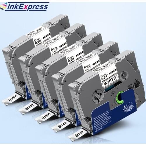 InkExpress 5PCS TZe-S211 TZe S211 tz-S211 TZe tape 6mm Black on White Label Tape tz tze-s211 For Brother P touch Label Maker