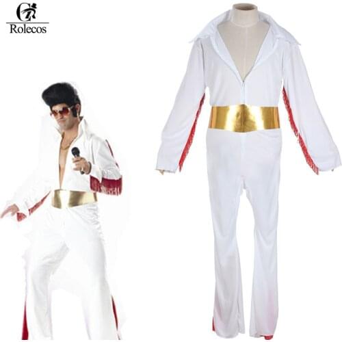 Classic Singer Cat King Elvis Presley Cosplay Costume White Halloween Costume for Men Adult