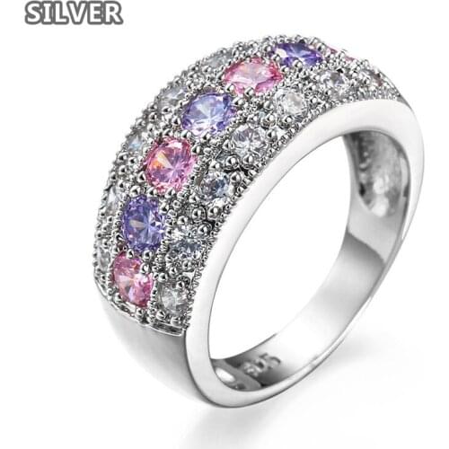 Pink Crystal Fantasy magic Engagement Ring With Silver Color CZ Stone Rings for Women Zircon Party Jewelry Gift anillos mujer