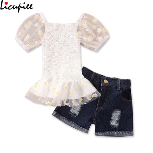 1-5 Years 3 Colors Solid Girls Casual Two-piece Clothes Set, Short Sleeve Square Collar Tops and Shorts White/ Pink/ Blue