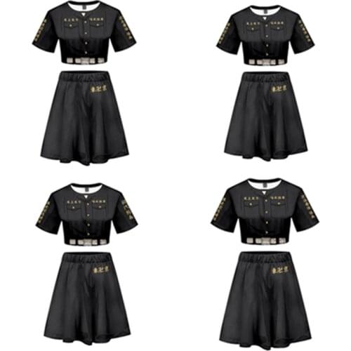 Anime Tokyo Revengers 3D Print Crop Top T-shirt Skirt Two Piece Sets Cosplay Costume