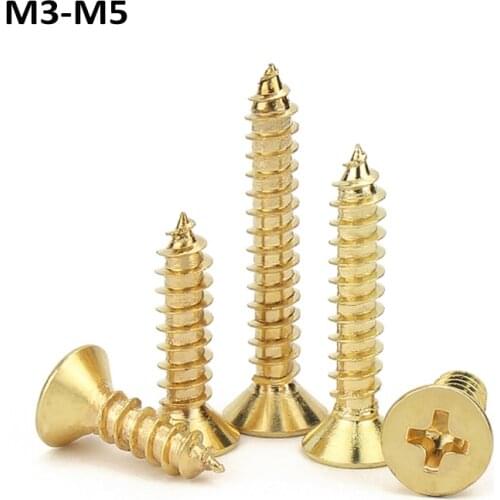 Brass Flat Head Phillips Self-tapping Screws Wood Screw Countersunk Head Bolts Fix Screws Brass Screws M3 M3.5 M4 M5