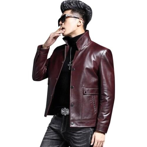 Autumn/Winter Mens Genuine Pure Natural Sheepskin Short Slim Fit Casual Trendy Motorcycle Wear Sheepskin Jacket Coat Size XL