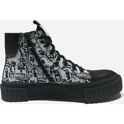 Personality Genuine Leather Shoes Men 2020 Fashion Winter Lace Up Ankle Boots Street Hip Hop Shoes Platform High-Top Sneakers