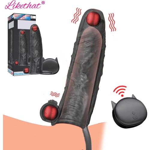 Penis Vibrating Condoms Enlargement Men Reusable Dick Condom Vibrator Penis Sleeve Adult Sex Toys for Men Couples Masturbator