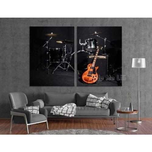 Set Of Musical Instruments Canvas Print Drums Electric Guitar Wall Art Decor