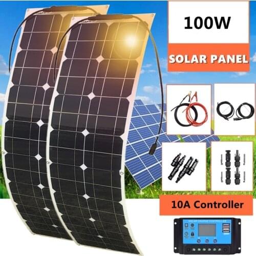 12V 100W Solar Panel Kit High Efficiency Monocrystalline Cell 50 Watt Flexible Panel Solar System For Home Roof Car RV Boat