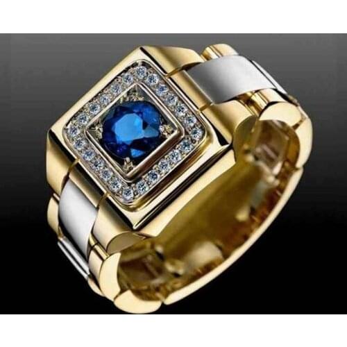 2020 New Blue Zircon Stone Ring Male Female Yellow Gold Wedding Band Jewelry Promise Engagement Rings For Men And Women