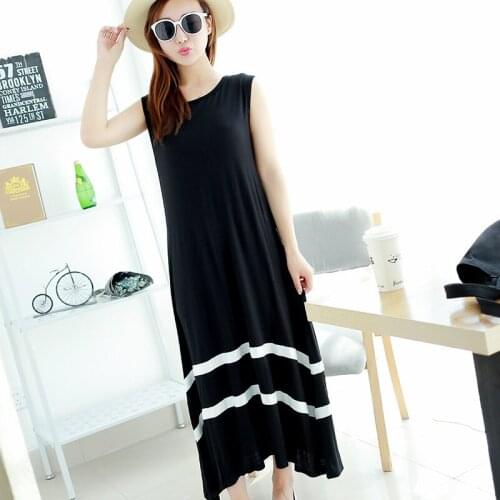 Plus Size Summer Dress Female Cotton Nightdress Modal Big Swing Dress Sleeveless Long Sleepwear Dressing Gown Casual Homewear