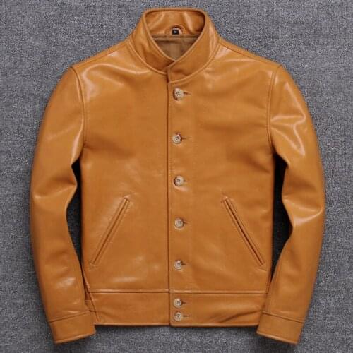 Do Used Genuine Clothing Batik Head Layer Pure Cowhide Self-cultivation Short Fund Leather Jacket Stand Lead