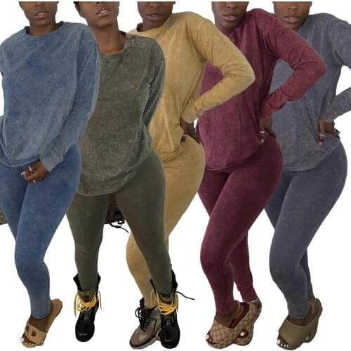 Casual Sporty Workout Active Wear Casual Matching Sets Women 2020 Solid Long Sleeve Loose Tshirts Top and Tight Legging Outfits