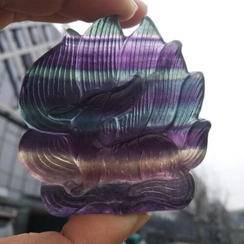 Natural beautiful hand engraving fluorite nine-tailed fox QUARTZ CRYSTAL HEALIN