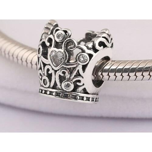 S925 Charm fit Lady Bangle Bracelet Princess Crown Charm Clear CZ Crystal Women DIY Jewelry