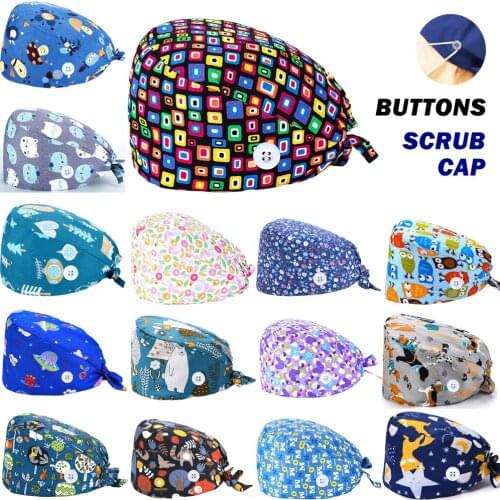 Unisex Scrub Cap 100% Cotton Anime Printing Beauty Salon Pet Shop Work Accessories Women Nursing Caps gorros quirurgicos mujer