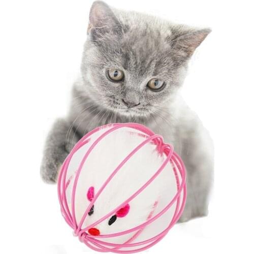 Pet Cat Globular Toys Interactive Small Bell Mouse Cage Plastic Artificial Colorful Cats Teaser Play Bite Resistant Pet Supplies