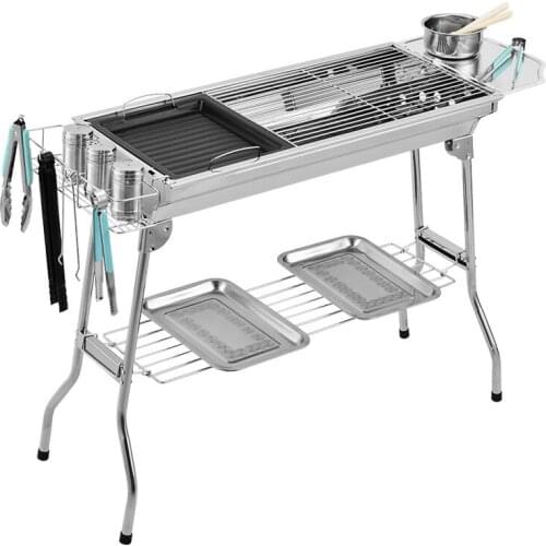 Outdoor Stainless Steel Charcoal Grill Barbecue Tool Portable Free Installation Handle Folding BBQ Cooking Grid For Park