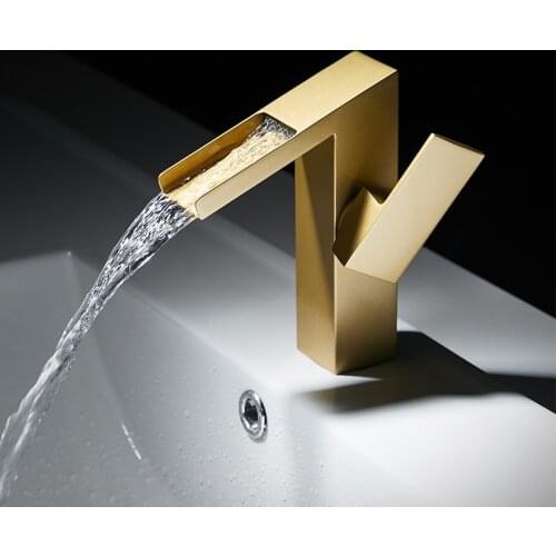 Bathroom Lavatory Faucet hot and cold Crane Brass sink mixer Gold Sink Faucet Single Handle waterfall faucet