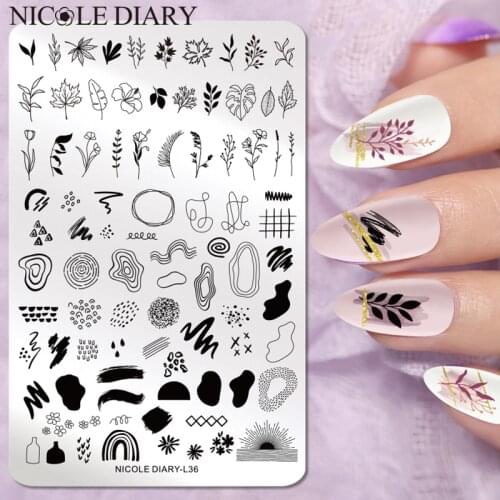 NICOLE DIARY Big Size Leaf Flower Nail Stamping Plates Christmas Xmas Stamp Templates Leopard Snow Image Printing Stencil Tool