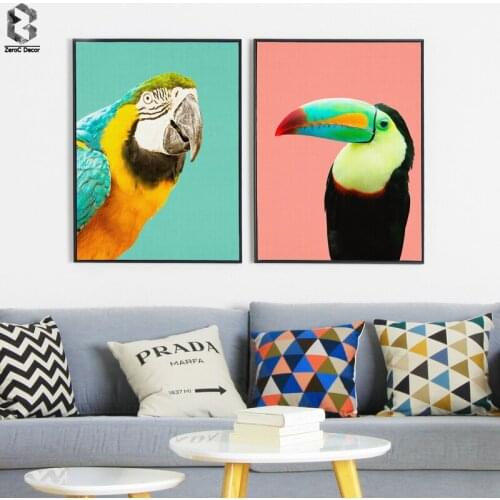 Tropical Bird Poster Wall Art Parrot Canvas Painting Modern Nursery Animal Print for Living Room Kids Home Decoration