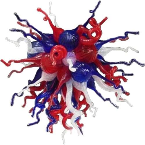 Hand Blown Stained Glass LED Chandeliers Lamps Modern Chain Pendant Light for Home Decoration Blue Red White Color 24 by 20 Inch