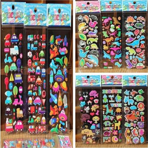 YIBAI Kids stickers animal bubble 3d car 19 Sheets rewards Various Kid Toys Puffy Stickers for Gift childhood education