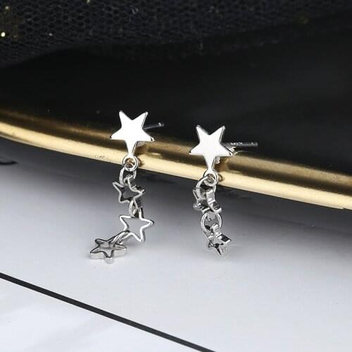 A Girl' New Delicate Hollow Star Drop Earrings For Women Asymmetric Trendy Wedding Party Jewelry