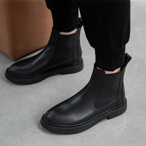 QZYERAI 2021 British Style Natural Leather Round Toe Thick Bottom Chelsea Boots Street Fashion Young Lady Ankle Boots