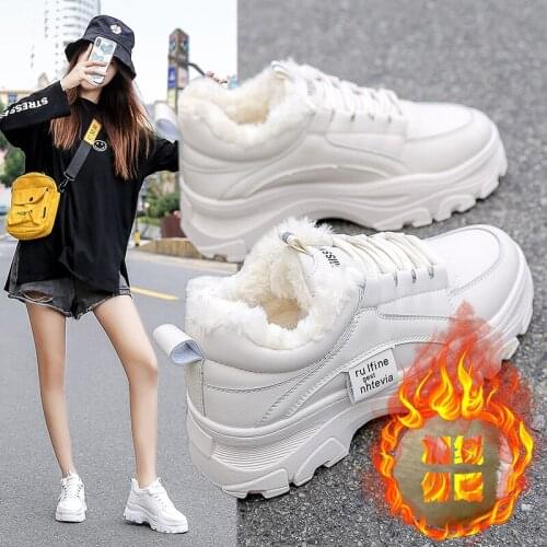 2020 Winter Platform Sneakers Women Thick Bottom Dad Shoes Height Increased Casual Shoes Breathing Velveted Warm Leisure Shoes