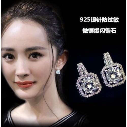 New Hot Fashion 925 Sterling Silver Crystal square Earrings for Women Girls Gift Fashion Statement Jewelry 2018