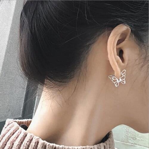 New Vintage Earring Jewelry Fashion Silver Color Hollow Butterfly Shape Earrings For Women 2021 Simple Alloy Earrings Party Gift