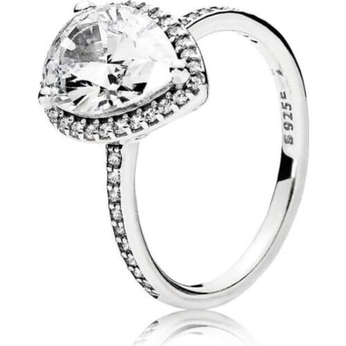 925 Sterling Silver Pan Ring Radiant Large TeardroP Ring With Crystal Rings For Women Wedding Party Gift Fashion Jewelry
