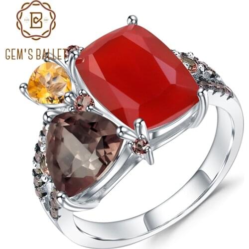GEMS BALLET Natural Carnalian Gemstone Ring 925 Sterling Silver Handmade Colorful Modern Irregular Rings for Women Bijoux