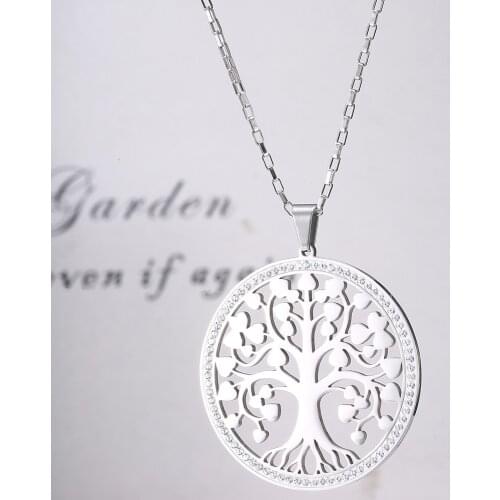 Trendy Tree Of Life Round Pendant Necklace For Women Color Crystal Heart Long Necklace Valentines Day Gift Female Jewelry 2019