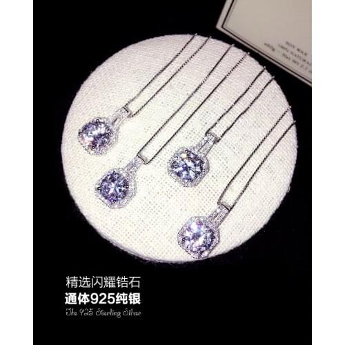 S925 3Pcs/Lot Square zircon Charm necklace women simple luxury pendant Fashion Necklaces