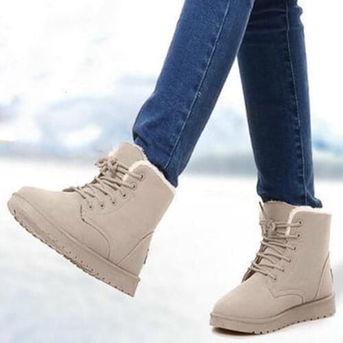 Winter Snow Boots Ankle Warm Plush Lining Fur Edge Handmade Sewing Platform Thick Sole Cross-tied Casual Ladies Shoes Female