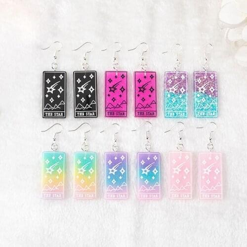 1Pair Star Tarot Card Drop Earrings Magical Game Divination Flatback Resin Charms Fashion Jewelry