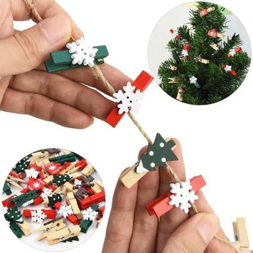 10Pcs Christmas Tree Snowflake Glove Elk Wood Photo Clip Clothespin Decor Peg