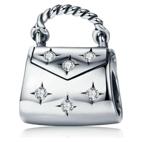 100% Real 925 Sterling Silver Charm With Zircon Handbags Fit Original 3mm Bracelet&Bangle Making Fashion DIY Jewelry For Women