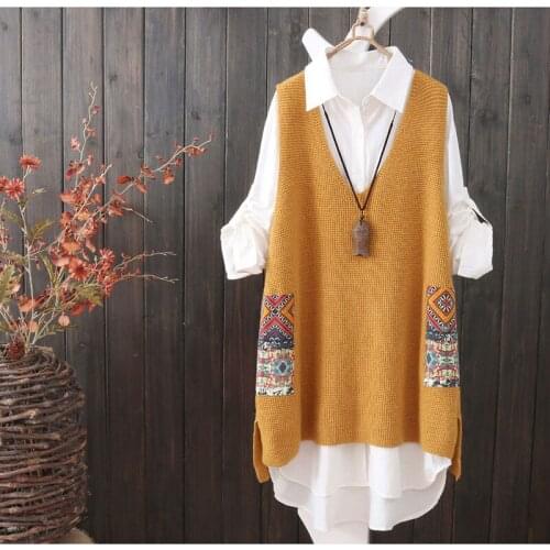 2021New Knitted Vest Womens Vest Loose V-neck Woolen Waistcoat Mid-Length Casual Womens Sleeveless Sweater