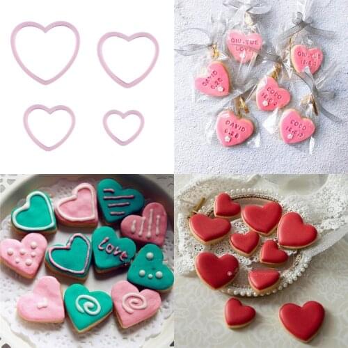 4 Pieces Different Sizes Valentines Heart Plastic Cookie Cutters Molds for Sandwiches and Pancake Gift for Baking Lover